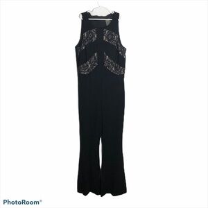 Taylor Lace Panel Jumpsuit Sz 6 Black Flare Leg